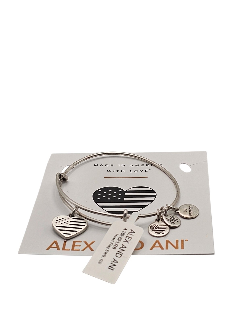 Alex and Ani Silver Tone American Flag Charm Bangle Bracelet